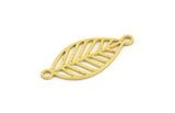 Brass Leaf Charm, 24 Raw Brass Leaf Charms With 2 Loops, Connectors (22x10x0.60mm) A4449