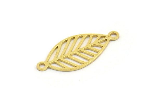 Brass Leaf Charm, 24 Raw Brass Leaf Charms With 2 Loops, Connectors (22x10x0.60mm) A4449