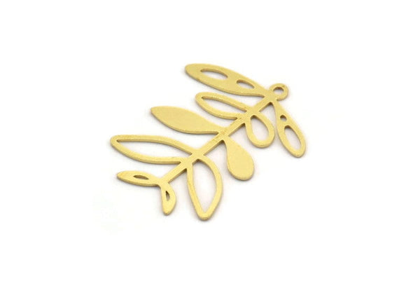 Brass Leaf Charm, 8 Raw Brass Branch Charms With 1 Loop, Charm Pendants (29x24x0.60mm) A4451