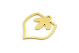Brass Leaf Charm, 24 Raw Brass Leaf Charms With 1 Loop, Findings (19x16x0.60mm) A4456