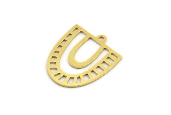 Brass D Shaped Charm, 12 Raw Brass D Shaped Charms With 1 Loop, Earrings, Findings (20x17x0.60mm) A4500