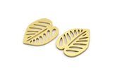 Brass Leaf Charm, 10 Raw Brass Leaf Shaped Charms, Findings (22x17x1mm) A4603