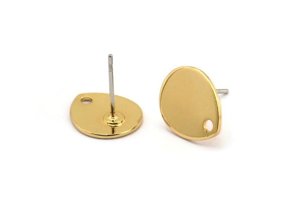 Gold Drop Earring, 4 Gold Plated Brass Drop Stud Earrings With 1 Hole (12x0.70mm) M01525 A2449