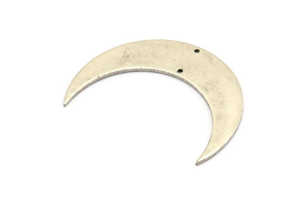 Silver Moon Charm, 2 Antique Silver Plated Brass Crescent Moon Charms With 2 Holes, Connectors (46x12x1mm) D0832
