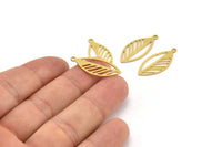 Brass Leaf Charm, 12 Raw Brass Leaf Charms With 1 Loop, Findings (26x12x0.60mm) A4522