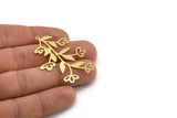 Brass Flower Charm, 4 Raw Brass Flower Shaped Charms With 1 Loop, Findings (46x36x0.60mm) A4543