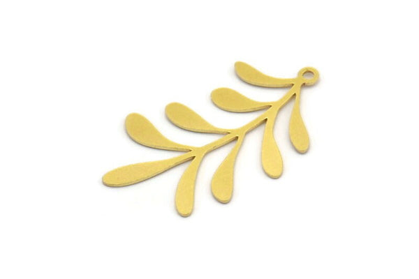 Brass Leaf Charm, 8 Raw Brass Branch Charms With 1 Loop, Charm Pendants (34x19.5x0.60mm) A4541