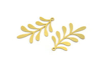 Brass Leaf Charm, 8 Raw Brass Branch Charms With 1 Loop, Charm Pendants (34x19.5x0.60mm) A4541