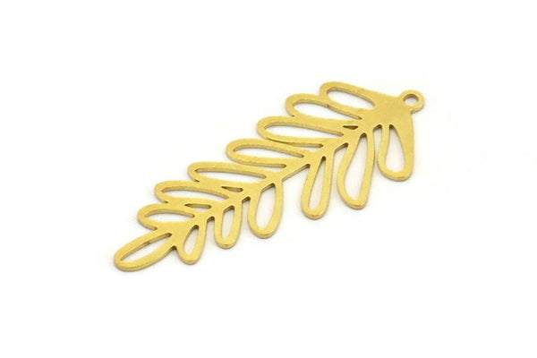 Brass Leaf Charm, 8 Raw Brass Branch Charms With 1 Loop, Charm Pendants (40x17x0.60mm) A4535