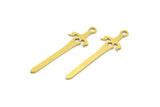 Brass Sword Charm, 24 Raw Brass Sword Shaped Charms With 1 Loop, Earrings, Charms Pendants, Findings (33x9x0.60mm) A4536