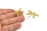 Brass Dragonfly Charm, 12 Raw Brass Dragonfly Charms With 1 Loop (27x34x0.60mm) A4560