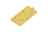 Brass Leaf Charm, 4 Raw Brass Rectangle Leaf Charms With 1 Loop, Charm Pendants (18x34x0.60mm) A4533