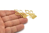 Brass Flower Charm, 8 Raw Brass Flower Shaped Charms With 1 Loop, Findings (40x23x0.60mm) A4525