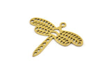 Brass Dragonfly Charm, 12 Raw Brass Dragonfly Charms With 1 Loop (24x28x0.60mm) A4523