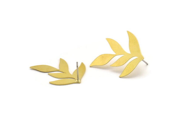 Brass Leaf Earring, 6 Raw Brass Leaf Shaped Stud Earrings, Findings (28x23x0.60mm) A4602