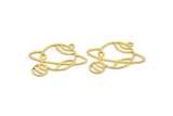 Brass Saturn Charm, 24 Raw Brass Saturn Shaped Charms With 1 Loop, Pendants, Planet Findings (26x28x0.60mm) A4643