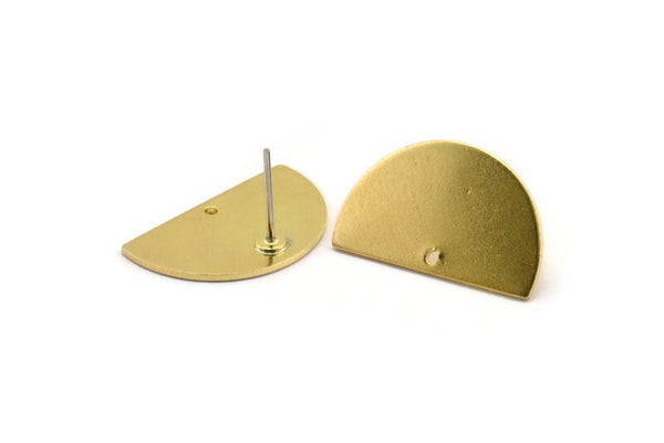 Brass Moon Earring, 6 Raw Brass Semi Circle Stud Earrings With 1 Hole (21x13x0.80mm) D0786 A4657