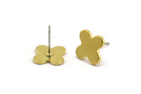 Brass Earring, 6 Raw Brass Plus Shaped Stud Earrings (12x1.1mm) BS 1351 A4656