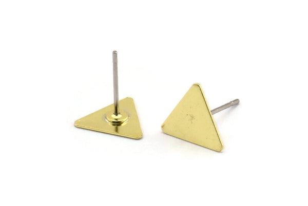 Brass Triangle Earring, 12 Raw Brass Triangle Shaped Stud Earrings (9x10x0.40mm) A0410 A4653