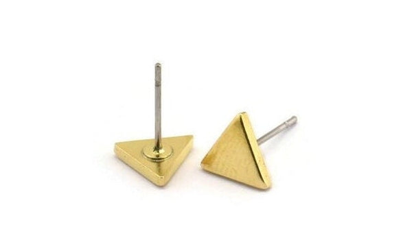Brass Triangle Earring, 12 Raw Brass Triangle Stud Earrings (7x1.5mm) D866 A1657