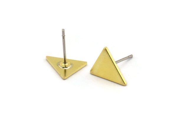 Brass Triangle Earring, 12 Raw Brass Triangle Shaped Stud Earrings (11x11x9x0.80mm) A0905 A4649