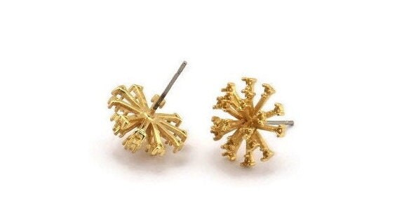 Gold Flower Earring, 4 Gold Plated Brass Taraxacum Stud Earrings With 1 Loop (14mm) N1180