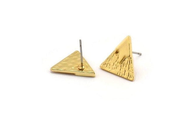 Gold Triangle Earring, 2 Hammered Gold Plated Brass Triangle Stud Earrings (14x1mm) N1157