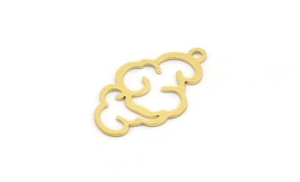 Brass Cloud Charm, 24 Raw Brass Cloud Shaped Charms With 1 Loop, Findings (22x13x0.60mm) A4638