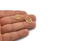 Brass Square Charm, 24 Raw Brass Square Charms With 1 Loop, Findings (20x13x0.60mm) A4634