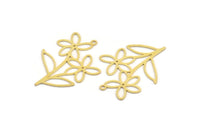 Brass Flower Charm, 10 Raw Brass Flower Shape Charms With 1 Loop, Charm Pendants (37x27x0.60mm) A4605