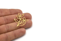Brass Flower Charm, 10 Raw Brass Flower Shape Charms With 1 Loop, Charm Pendants (37x27x0.60mm) A4605
