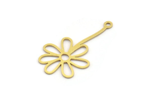 Brass Flower Charm, 24 Raw Brass Flower Shape Charms With 1 Loop, Charm Pendants (29.5x17x0.60mm) A4601