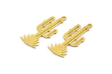 Brass Cactus Charm, 12 Raw Brass Cactus Charms With 1 Loop (30x12x0.60mm) A4530