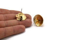 Gold Flower Earring, 2 Gold Plated Brass Flower Stud Earrings (24mm) N1132 H0502