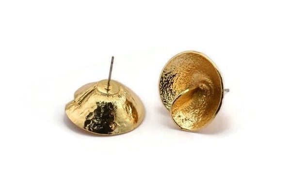 Gold Flower Earring, 2 Gold Plated Brass Flower Stud Earrings (24mm) N1132 H0502