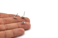 Silver Spider Earring, 6 Antique Silver Plated Brass Spider Stud Earrings With 1 Loop (9x7mm) N1227