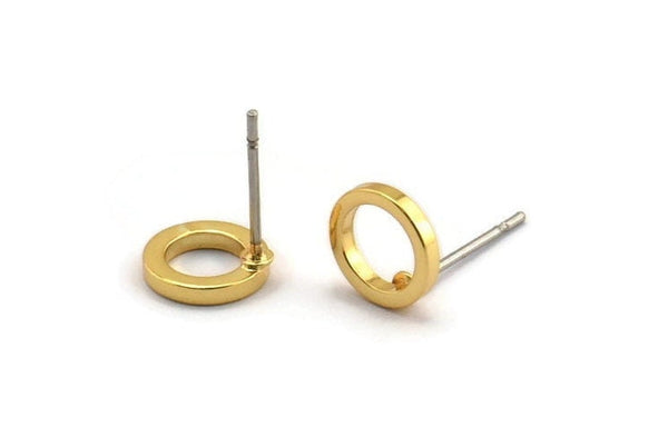 Gold Circle Earring, 8 Gold Plated Brass Circle Stud Earrings (8x1.5mm) D0546 A2040