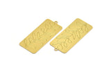 Brass Flower Charm, 4 Raw Brass Flower Patterned Rectangle Shaped Charms With 1 Loop, Findings (39x17x0.60mm) A4566