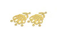Brass Flower Charm, 8 Raw Brass Flower Charms With 4 Loops, Flower Connectors (30x19x0.60mm) A4565