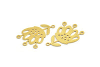 Brass Flower Charm, 8 Raw Brass Flower Charms With 4 Loops, Flower Connectors (30x19x0.60mm) A4565
