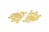 Brass Flower Charm, 8 Raw Brass Flower Charms With 4 Loops, Flower Connectors (30x19x0.60mm) A4565