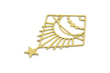 Brass Moon Charm, 6 Raw Brass Crescent Moon And Star Shaped Charms With 1 Hole, Charm Findings (51x36x0.60mm) A4570