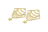 Brass Moon Charm, 6 Raw Brass Crescent Moon And Star Shaped Charms With 1 Hole, Charm Findings (51x36x0.60mm) A4570