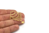 Brass Moon Charm, 6 Raw Brass Crescent Moon And Star Shaped Charms With 1 Hole, Charm Findings (51x36x0.60mm) A4570