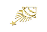 Brass Moon Charm, 6 Raw Brass Crescent Moon And Star Shaped Charms With 1 Hole, Charm Findings (51x30x0.60mm) A4577
