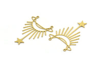 Brass Moon Charm, 8 Raw Brass Crescent Moon And Star Shaped Charms With 2 Loops, Charm Findings (41x30x0.60mm) A4578