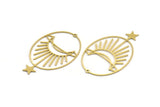Brass Moon Charm, 6 Raw Brass Crescent Moon And Star Shaped Charms With 1 Loop, Charm Findings (51x32.5x0.60mm) A4569