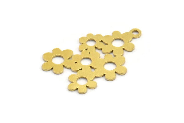 Brass Flower Charm, 12 Raw Brass Flower Shaped Charms With 1 Loop, Findings (25x16x0.60mm) A4568