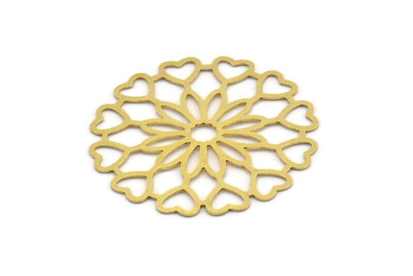 Brass Heart Connector, 4 Raw Brass Heart Charms, Brass Round Charms (42x0.60mm) A4628
