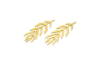 Brass Leaf Charm, 12 Raw Brass Leaf Shaped Charms, Findings (34x12x0.60mm) A4695